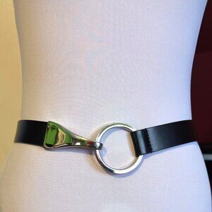 Amiee Lynn Black Belt, Size ML Solid Faux Leather with Silvertone Clip and Ring